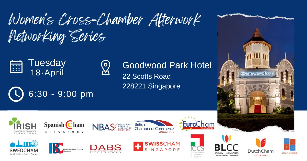 Irish Chamber of Commerce Singapore, EuroCham - European Chamber of Commerce (Singapore), BLCC - Belgium Luxembourg Chamber of Commerce, ADB-DutchCham (Singapore), CEEC - Central and Eastern European Chamber of Commerce (Singapore), Spanish- Singaporean Chamber of Commerce, DABS - Danish Business Association Singapore, Finnish Business Council Singapore, Swedish Chamber of Commerce in Singapore, NBAS - Norwegian Business Association Singapore, British Chamber of Commerce Singapore, SwissCham Singapore, Italian Chamber of Commerce in Singapore